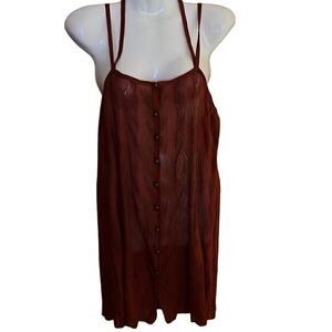 Free People button‎ front top dress strappy new S wavy knit pattern rust color